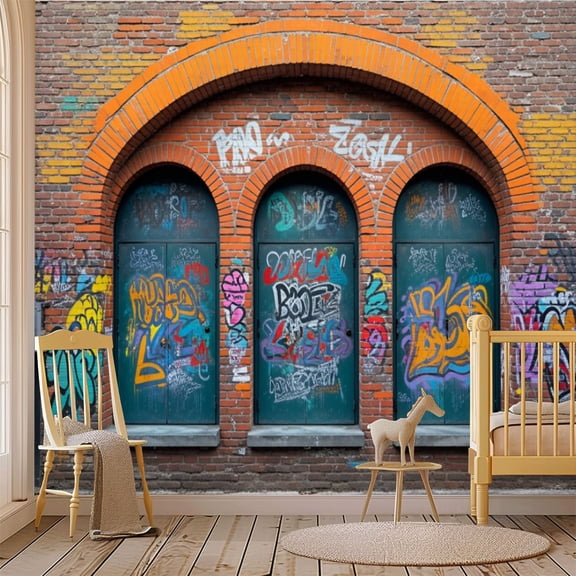 69"x98" Wall Mural Peel and Stick Wallpaper Colorful Graffiti Art Urban Doors Brick Wall Wall Decor Self Adhesive Removable Wall Stickers for Bedroom Living Room