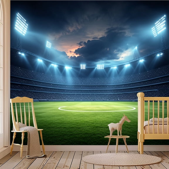 69"x98" Wall Mural Peel and Stick Wallpaper Dramatic Nighttime Stadium Bright Floodlights Full Crowd Wall Decor Self Adhesive Removable Wall Stickers for Bedroom Living Room