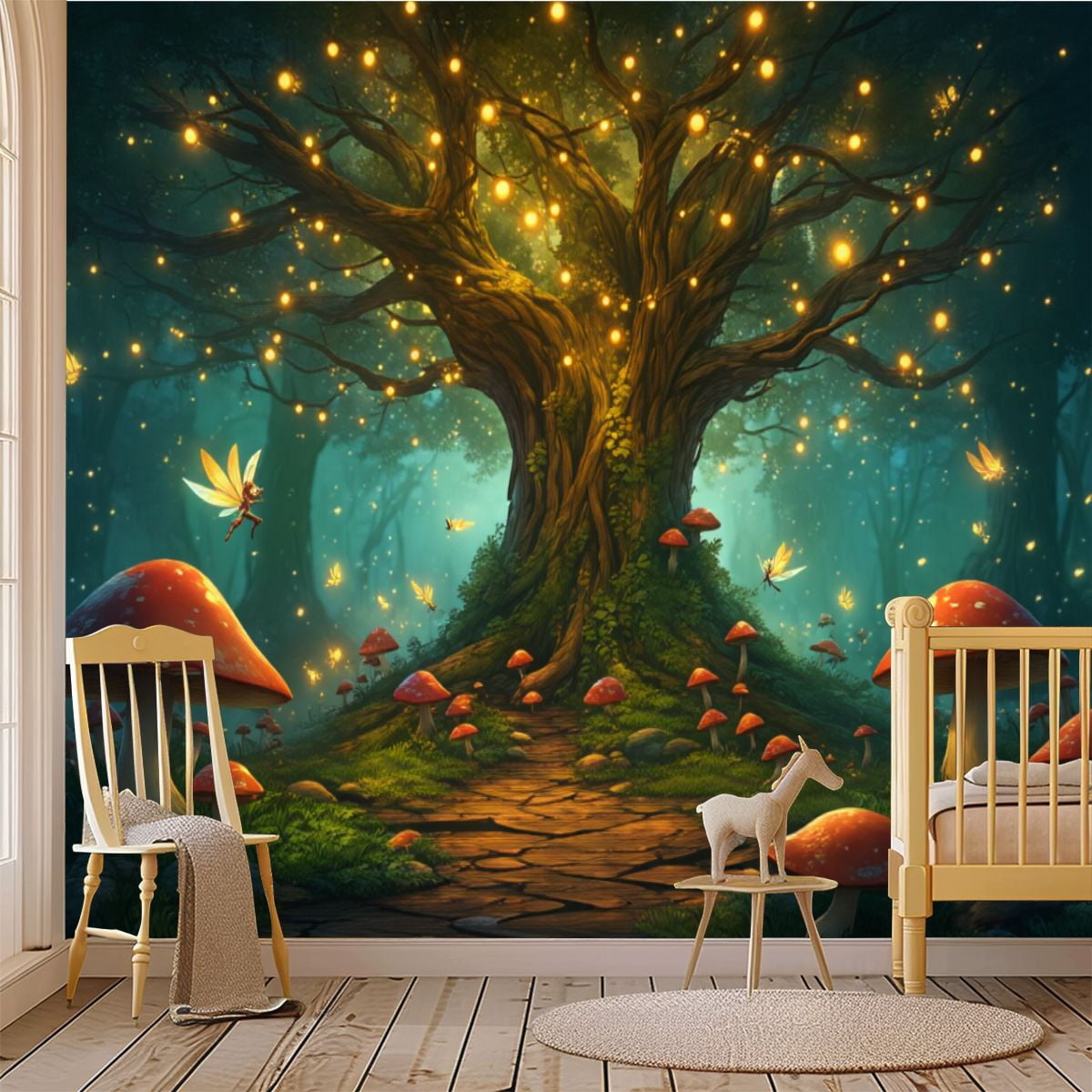 69"x98" Wall Mural Peel and Stick Wallpaper Magical Forest Glowing Tree ...