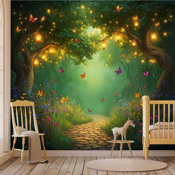 69"x98" Wall Mural Peel and Stick Wallpaper Magical Forest Lanterns Butterflies Wall Decor Self Adhesive Removable Wall Stickers for Bedroom Living Room