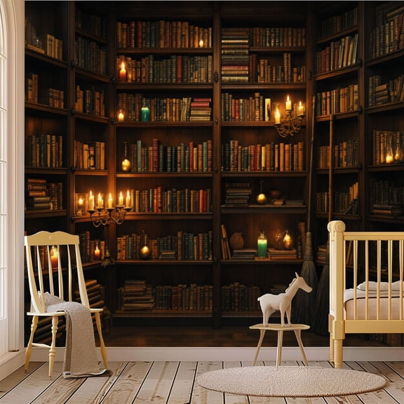 69"x98" Wall Mural Peel and Stick Wallpaper Magical Library Ancient Books Bottles Candle Lights Wall Decor Self Adhesive Removable Wall Stickers for Bedroom Living Room