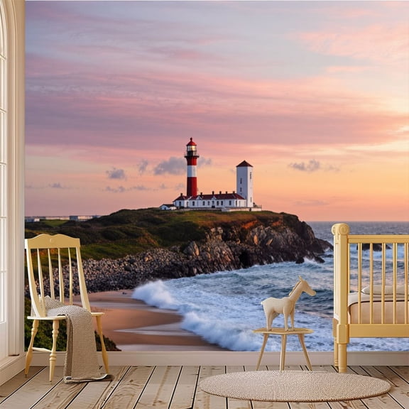 69"x98" Wall Mural Peel and Stick Wallpaper Montauk Point Light Lighthouse Long Wall Decor Self Adhesive Removable Wall Stickers for Bedroom Living Room