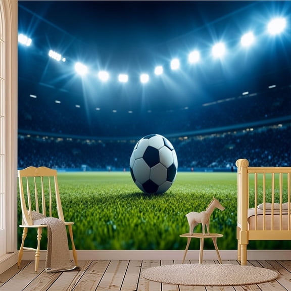 69"x98" Wall Mural Peel and Stick Wallpaper Soccer Ball Green Grass Field Under Stadium Lights Night Wall Decor Self Adhesive Removable Wall Stickers for Bedroom Living Room