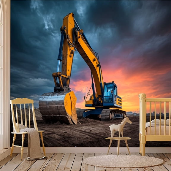 69"x98" Wall Mural Peel and Stick Wallpaper Excavator machinery construction Wall Decor Self Adhesive Removable Wall Stickers for Bedroom Living Room