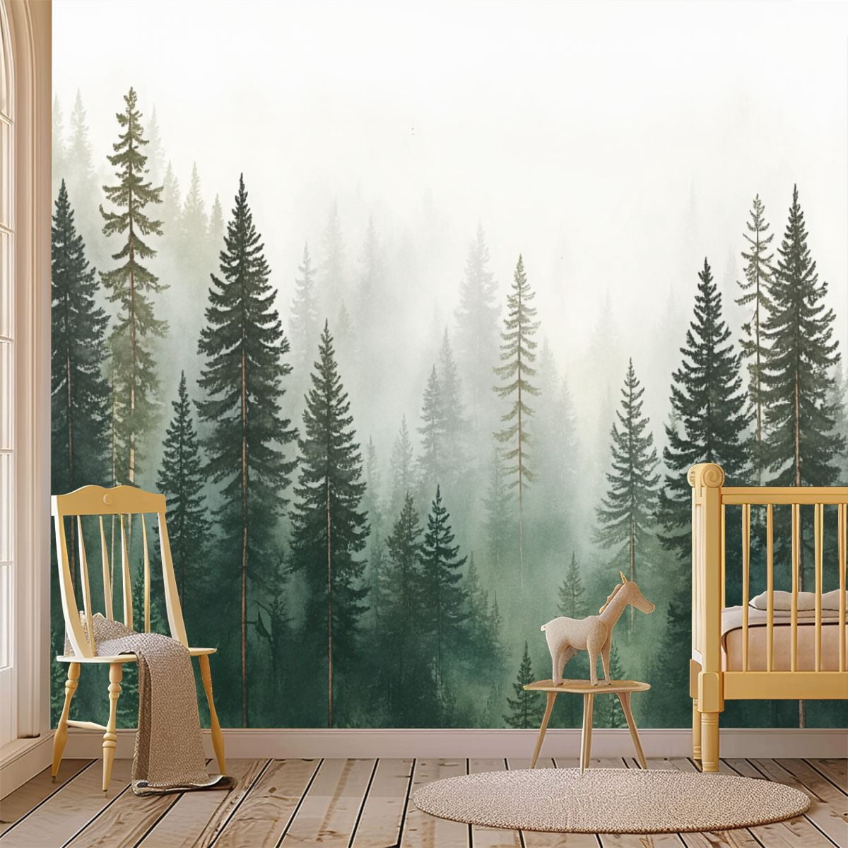 69"x98" Wall Mural Peel and Stick Wallpaper Misty Forest Landscape Tall ...