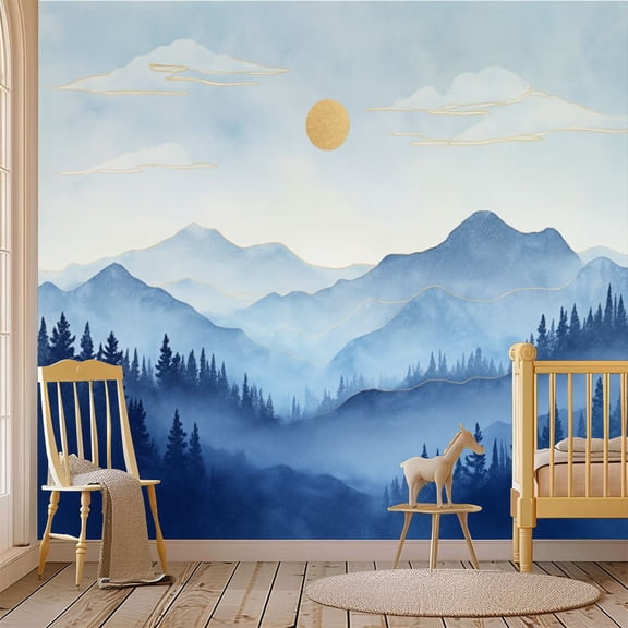 69"x98" Wall Mural Peel and Stick Wallpaper Serene Mountain Landscape Sun Wall Decor Self Adhesive Removable Wall Stickers for Bedroom Living Room