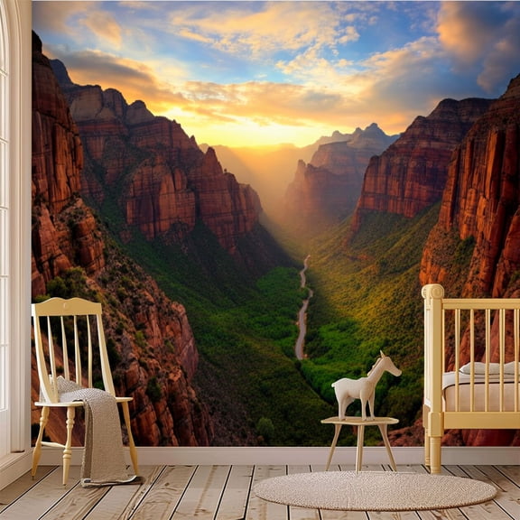 69"x98" Wall Mural Peel and Stick Wallpaper Sun Setting Zion Canyon Zion Wall Decor Self Adhesive Removable Wall Stickers for Bedroom Living Room