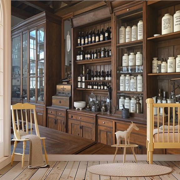 69"x98" Wall Mural Peel and Stick Wallpaper old pharmacy Wall Decor Self Adhesive Removable Wall Stickers for Bedroom Living Room