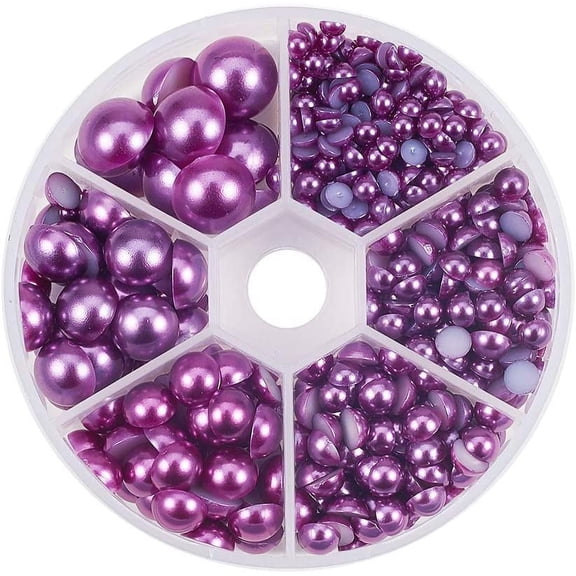 690pcs 6 Sizes MediumOrchid Flat Back Pearl Cabochon for Crafts Scrapbooking Embellishment Shoes Wedding Dress DIY Phone Nail Making (4mm 5mm 6mm 8mm 10mm 12mm)