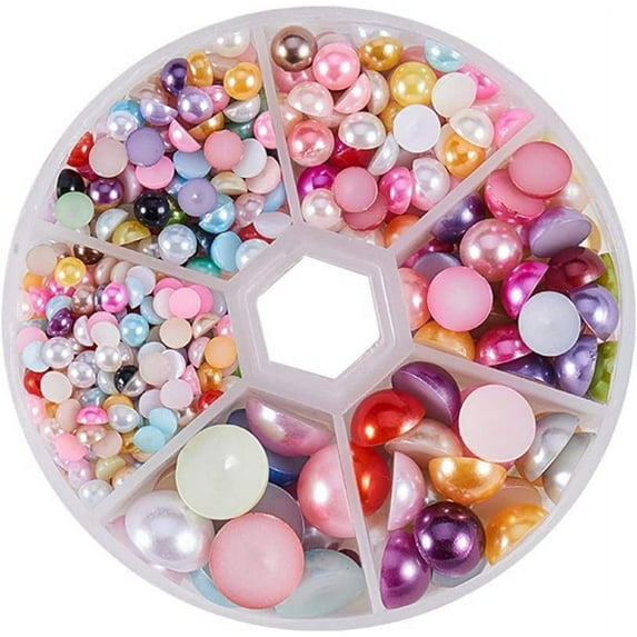 690pcs 6 Sizes Mixed Color Flat Back Pearl Cabochon for Crafts Scrapbooking Embellishment Shoes Wedding Dress DIY Phone Nail Making (4mm 5mm6mm 8mm 10mm 12mm)