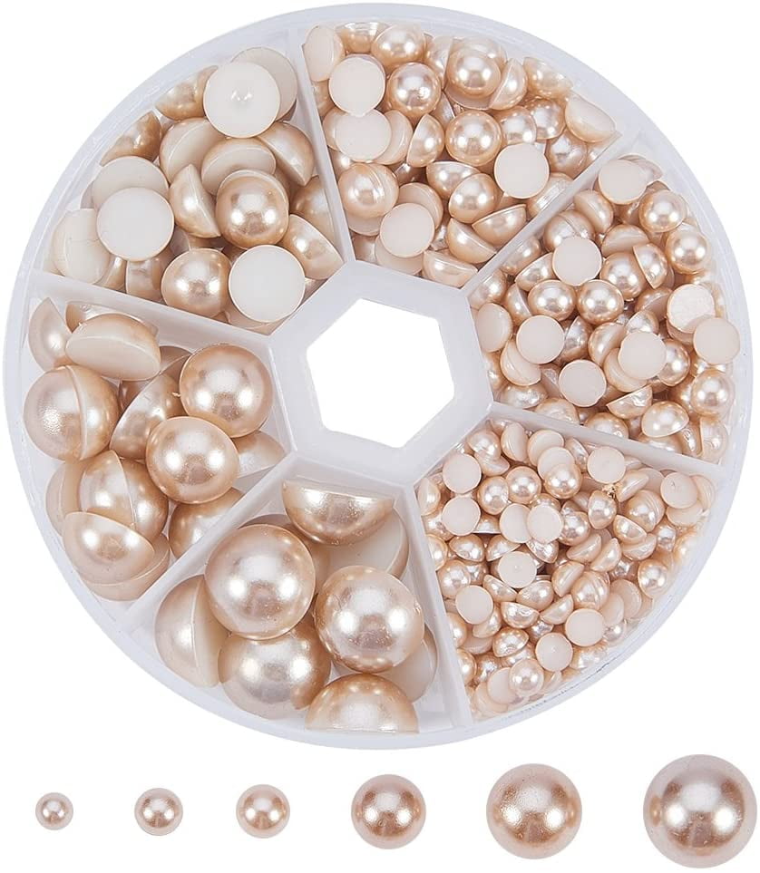 FINGERINSPIRE 60 Pcs 25mm Beige Flat Back Pearl Extral Large Cabochon Half  Pearls Bead with Container Large Half Round Pearl Loose Beads Gems for