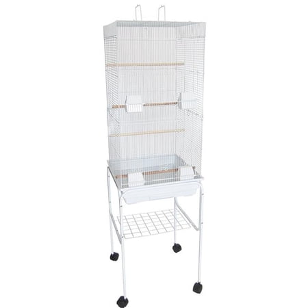 6924-4814WHT 0.37 in. Bar Spacing Tall Flat Top Bird Cage with Stand, White - 18 x 18 in. - Small