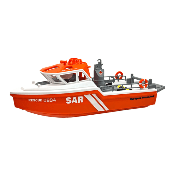 694 1:32 Scale RC Rescue Tugboat, 2.4GHz 8km/h Remote Control Boat with Display Stand for Pool Lake
