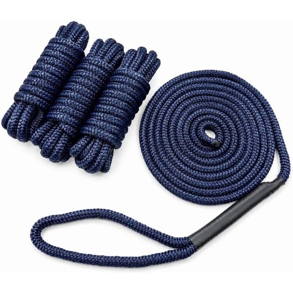6940lbs, 12 in Loop Double-Braid Nylon Dock Lines, 1/2in x 15FT, Pack of 4