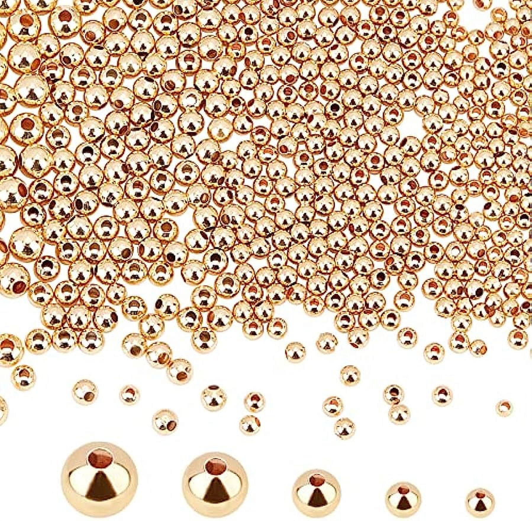 695pcs 18K Gold Spacers Beads Seamless Smooth Beads Loose Beads