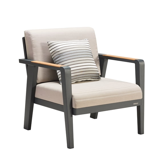 6977 HIGOLD Emoti Outdoor Patio Single Sofa With 5" Thickness Cushion, Aluminum Frame and Teak Armrest