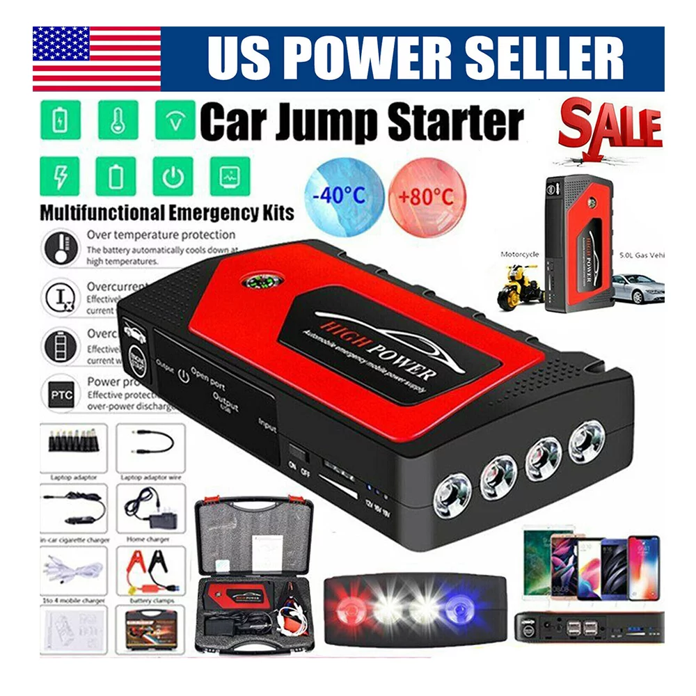 12V Portable Jump Starter Lithium-Ion Battery Charger Box For Car,Motorcycle,Truck,Boat,Diesel  To Start and Charge Compact Emergency USB Power Bank Auto Booster Power  Pack, Flashlight (400A/12,000mAh : : Electronics