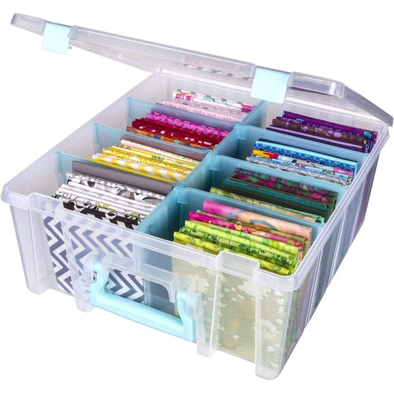 6990SA Super Satchel Double Deep Compartment Box - Art Storage with 8 Removable Compartments, Smart Closure for Craft Supplies (Clear & Aqua- Pack of 1)