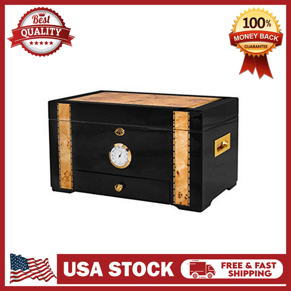 69Bourbons Cigars Humidor- Humidor Cigar Box for 150 Cigars- Cigar Box Gift for Smokers - Travel Humidor in Spanish Cedar Wood Interior, Accessory Drawer and Exterior Hygrometer for Cigar Humidor