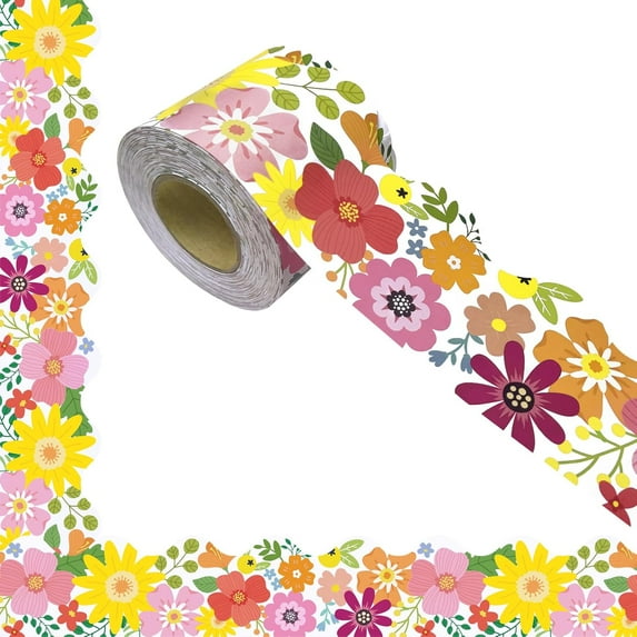 69Feet Bulletin Board Borders,Spring Flower Bulletin Board Border,Classroom Decor,Suitable for Poster Boards,Whiteboard,Wall Decoration,Spring Floral Groovy Party Wall Decor