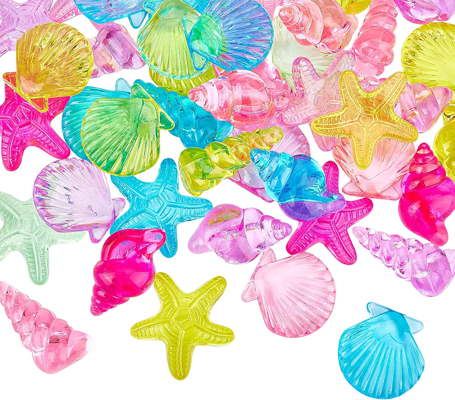 69Pcs 2 Style Transparent Acrylic Beads Shell Starfish Mixed Color 31.5 ...