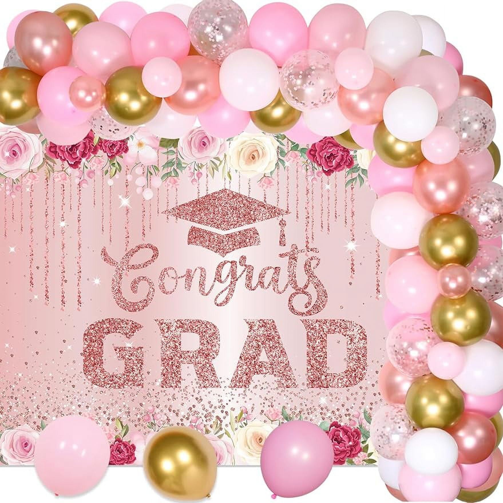 69pcs Rose Gold Graduation Decorations 2024 Floral Graduation Party Decor With Congrats Grad