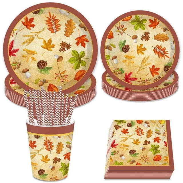 69Pcs Thanksgiving Maple Leafs Party Tableware Dinnerware Paper Plates