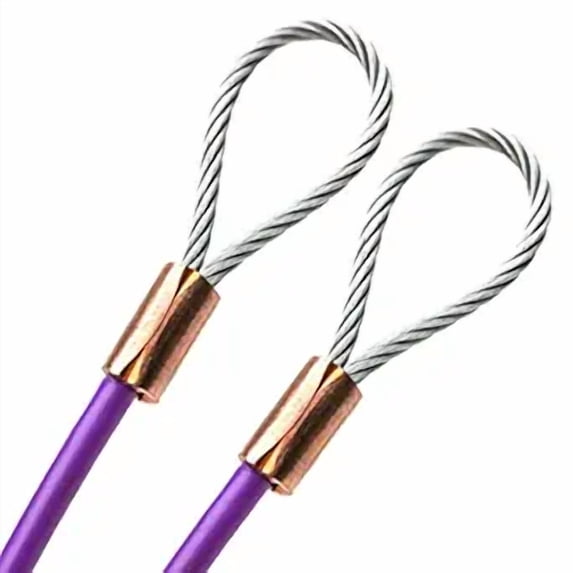 69ft Cut To Size 1/8 Galvanized Steel Cable PURPLE Vinyl Coated To 3/16 With Copper Sleeves MADE IN USA