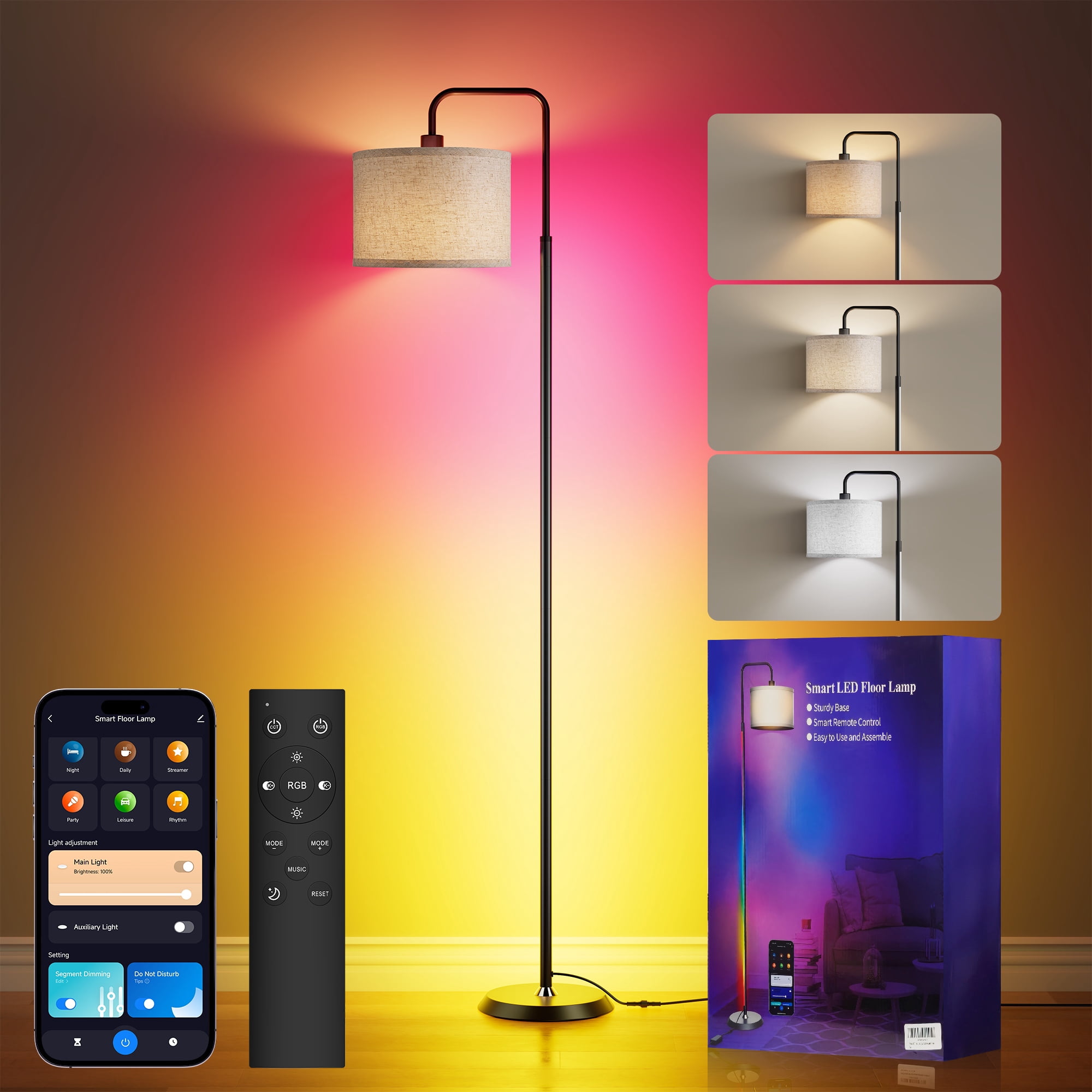 69in Smart LED Floor Lamp with APP Control & RGB Colors Dimmable Standing Lamp for Living Room Bedroom,12W Bulb Included Timer