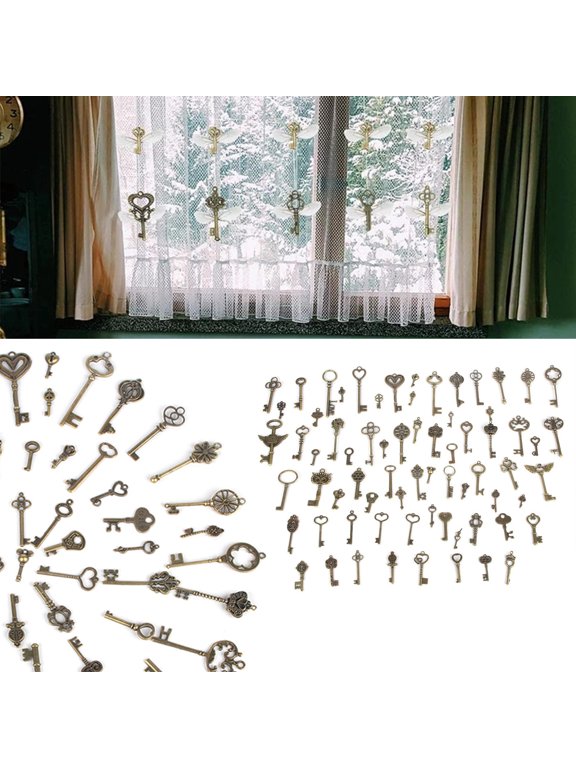 69pack Vintage Skeleton Key Set Charms Mixed Antique Style Bronze Brass Key Set Charms for Pendant Making Wedding Party Favors