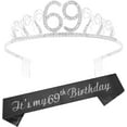 thumbnail image 1 of 69th Birthday Sash and Tiara for Women - Fabulous Glitter Sash + Waves Rhinestone Silver Premium Metal Tiara for Her, 69th Birthday Gifts for 69 Party, 1 of 7