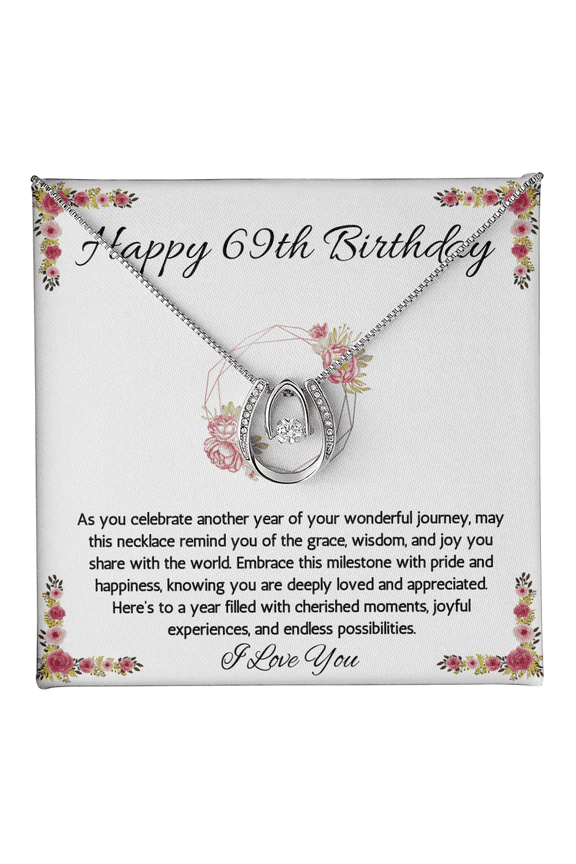 69th Birthday Women Gift Lucky in Love Message Card Necklace for Sister Mom wife Grandma Jewelry From dad Brother friend
