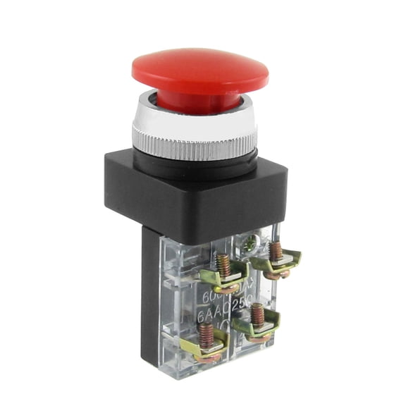 6A/250VAC Red Mushroom 4 Screw Terminals Momentary Pushbutton Switch