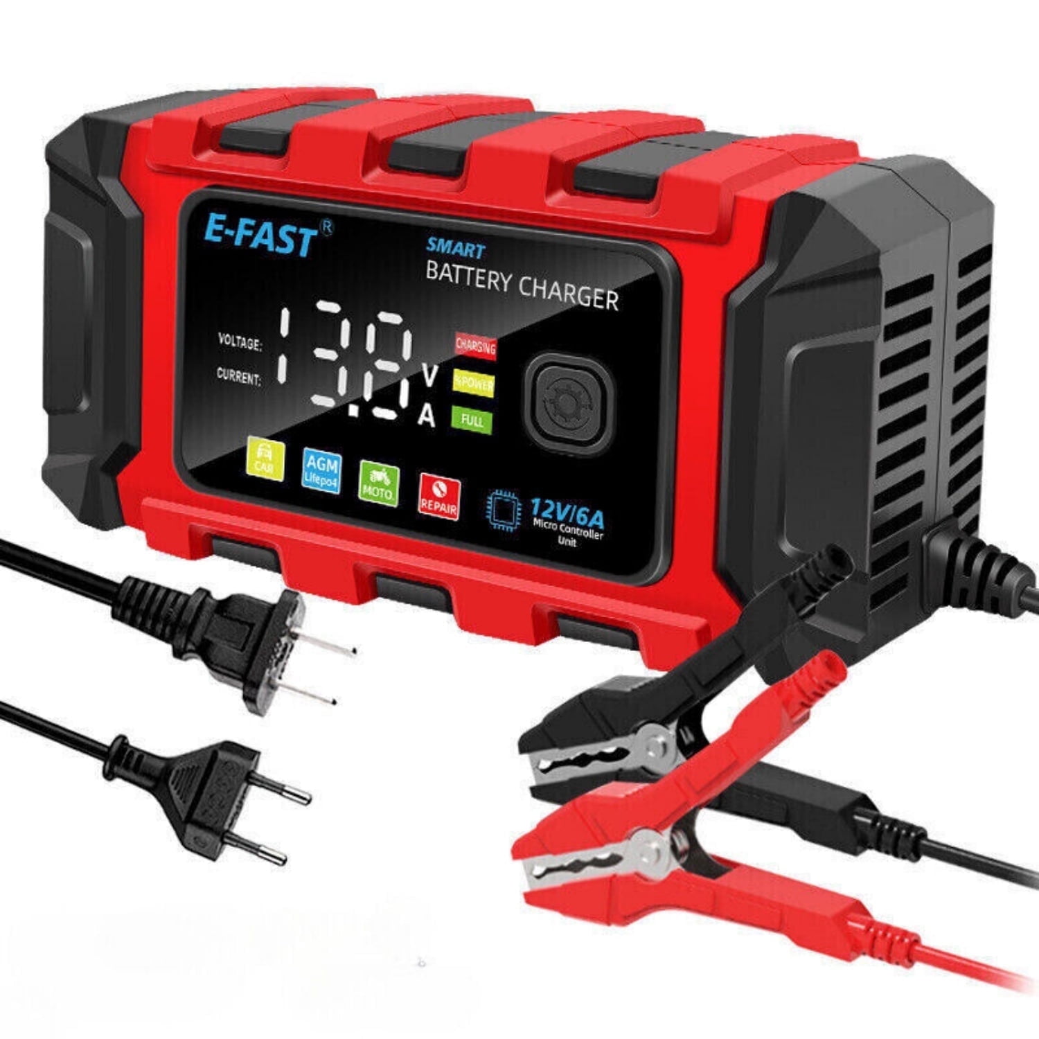 12V 6A Smart Battery Charger Trickle Maintainer for Auto Truck Lawn Mower Marine