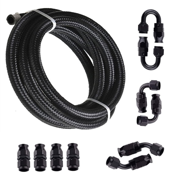 6AN Fuel Line Hose Kit Black Nylon PTFE (Teflon) 20 Feet Gas Ethanol E85 Oil Line Hose with 10PCS Swivel Fuel Hose Fitting Adapter Kit