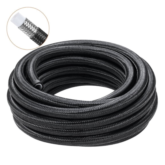 6AN Fuel Line Kit 25FT, 5/16" Braided PTFE Fuel Hose, E85/Diesel/Gas, 15PC Fitting Adapter, Black - Automotive Fuel System