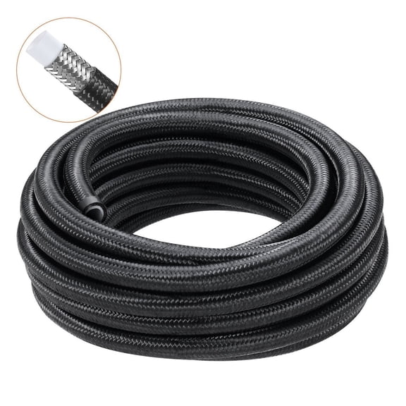 6AN Fuel Line Kit 25FT, 5/16" Stainless Steel Braided Hose, E85 Gas Oil Fittings, 15PC Adapter Kit - Black