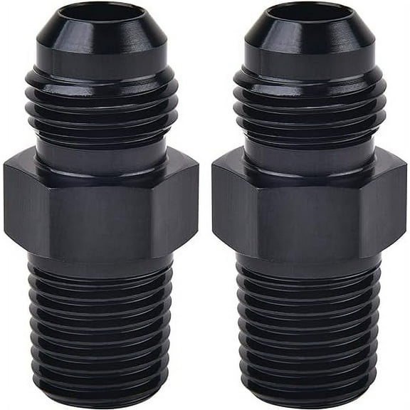 6AN Male Flare to 1/4" NPT Pipe Fitting Adapter Straight Aluminum Black,2pcs