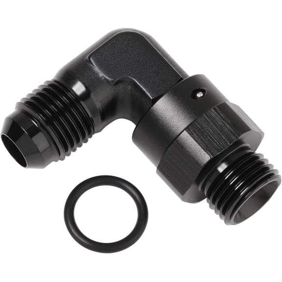6AN Male Flare to 6AN -6 ORB O-ring Boss 90 Degree Swivel Fitting Adapter Aluminum Black