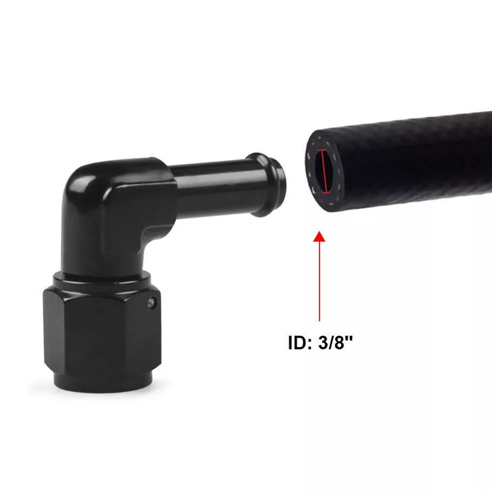 Aluminum Barb Hose Fitting Adapter 6AN Female Swivel to 3/8 & 5/16'' 90 Degree