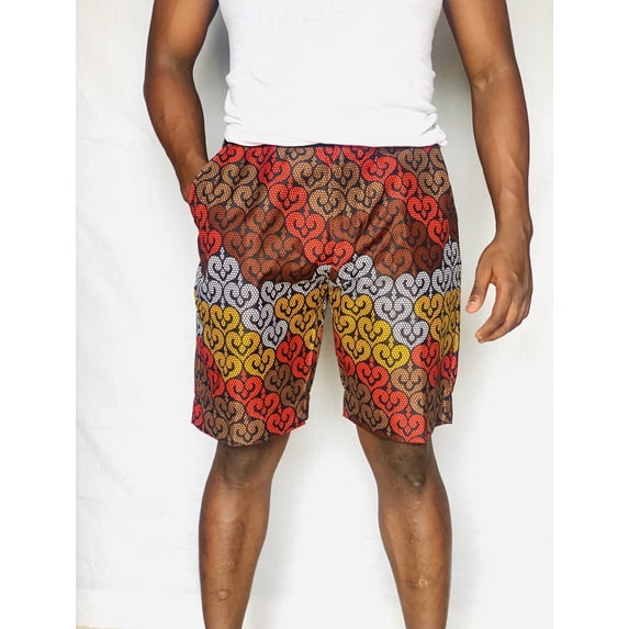 6Aprilmen Brown Ankara Casual Shorts Classic Relaxed Drawstring Cotton Drawstring Waist Beach Casual Shorts with Pockets Sz 34