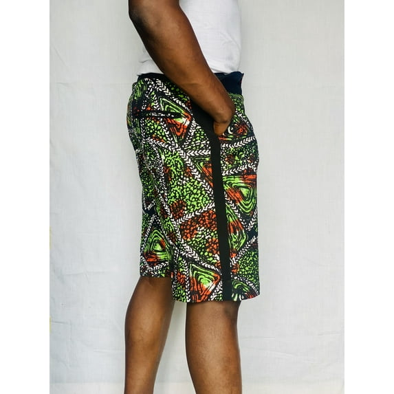 6Aprilmen Green Ankara Casual Shorts Classic Relaxed Drawstring Cotton Drawstring Waist Beach Casual Shorts with Pockets Sz 40