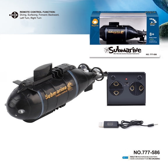 6CH Mini RC Submarine Toy, 6-Direction Remote Control Diving Boat, Dual Motor Waterproof Underwater Sub with Auto Surface Safety, Pool Bathtub Aquarium RC Boat Gift for Adults & Teens, Black