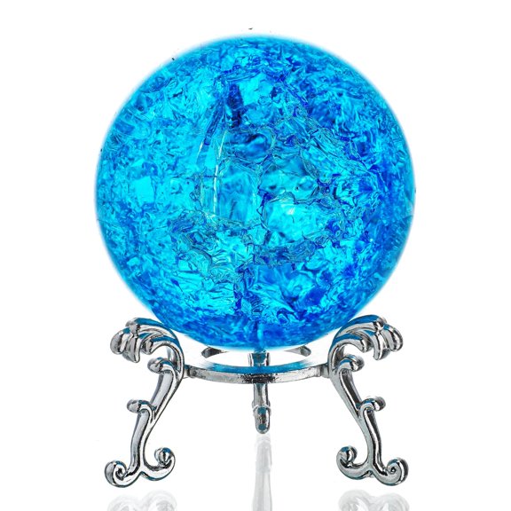 6CM Colorful Crystal Ball Paperweight with Cracked, Crystal Glass Ice Cracked Ball with Stand Accessories Rockery Ornament