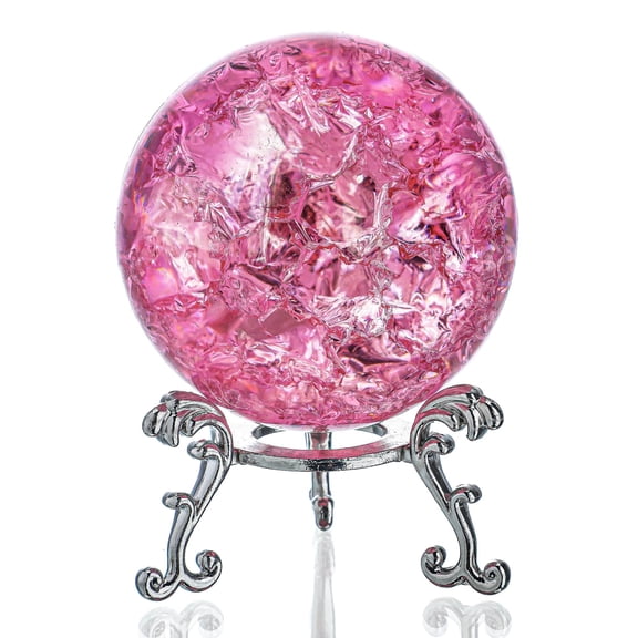 6CM Colorful Crystal Ball Paperweight with Cracked, Crystal Glass Ice Cracked Ball with Stand Accessories Rockery Ornament