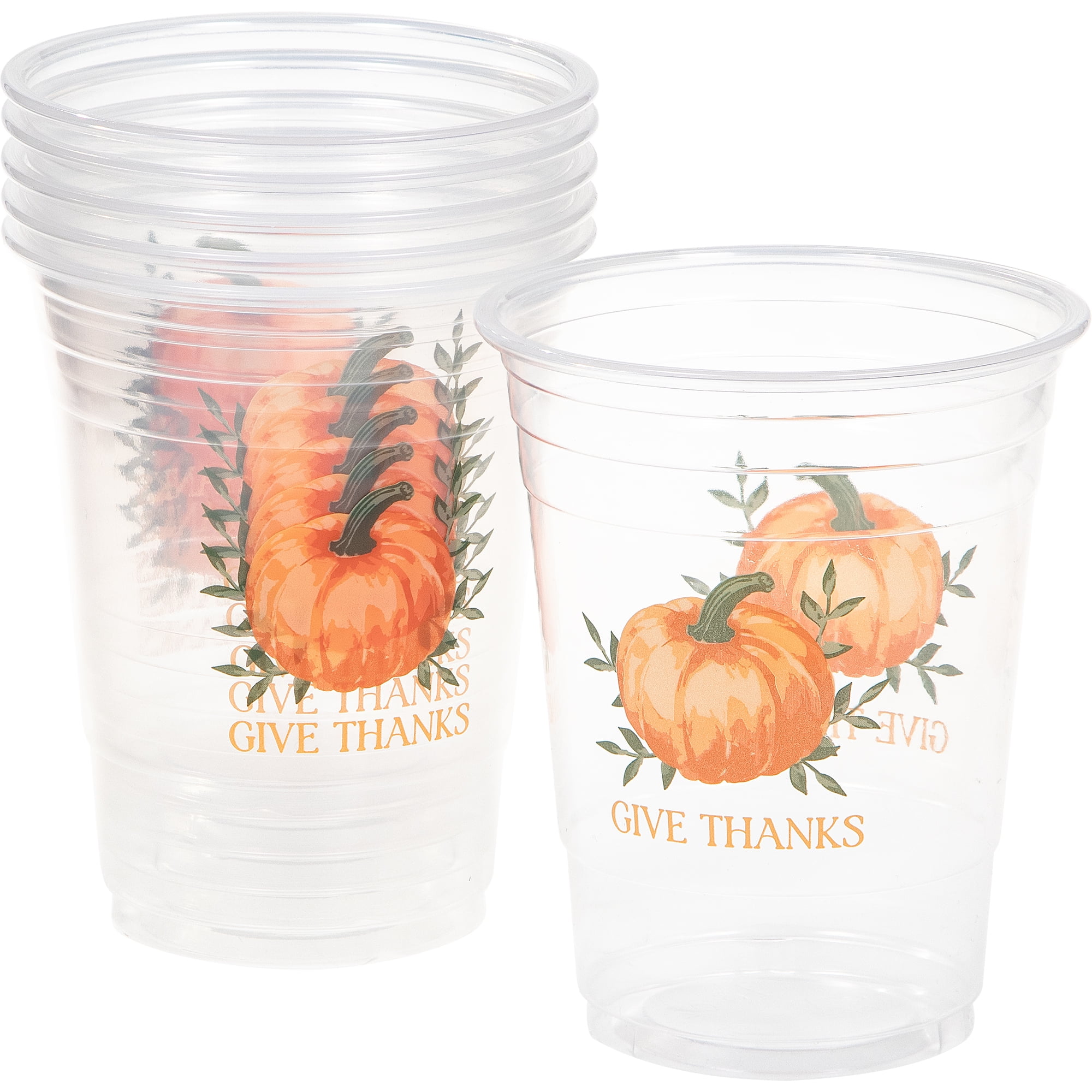 Way to Celebrate 16 Ounce Thanksgiving Pumpkin Disposable Plastic Cups, Multicolor, 6 Pack