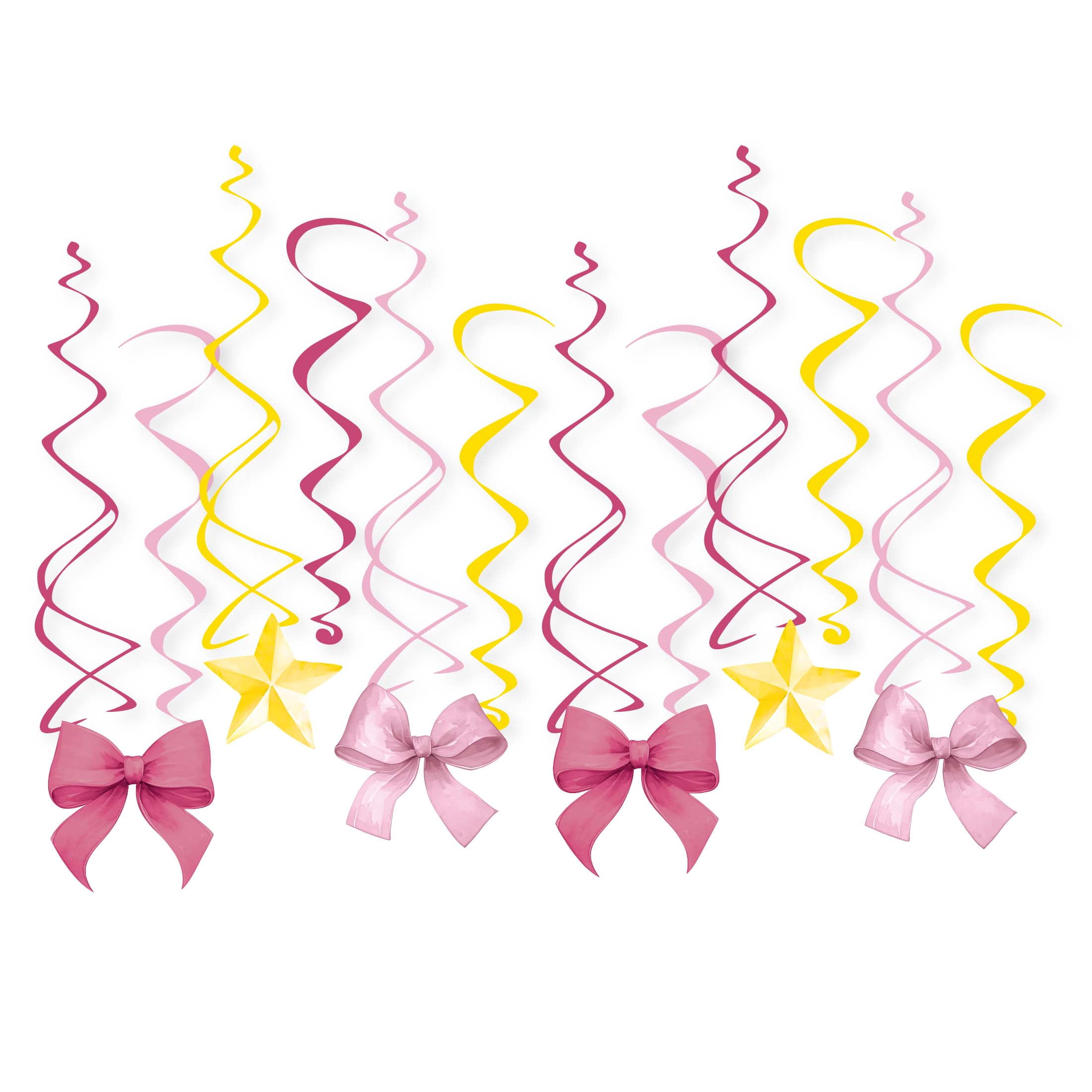 Pink/Gold Paper Star and Bow Dangler Decorations, 6 Count, by Way To Celebrate