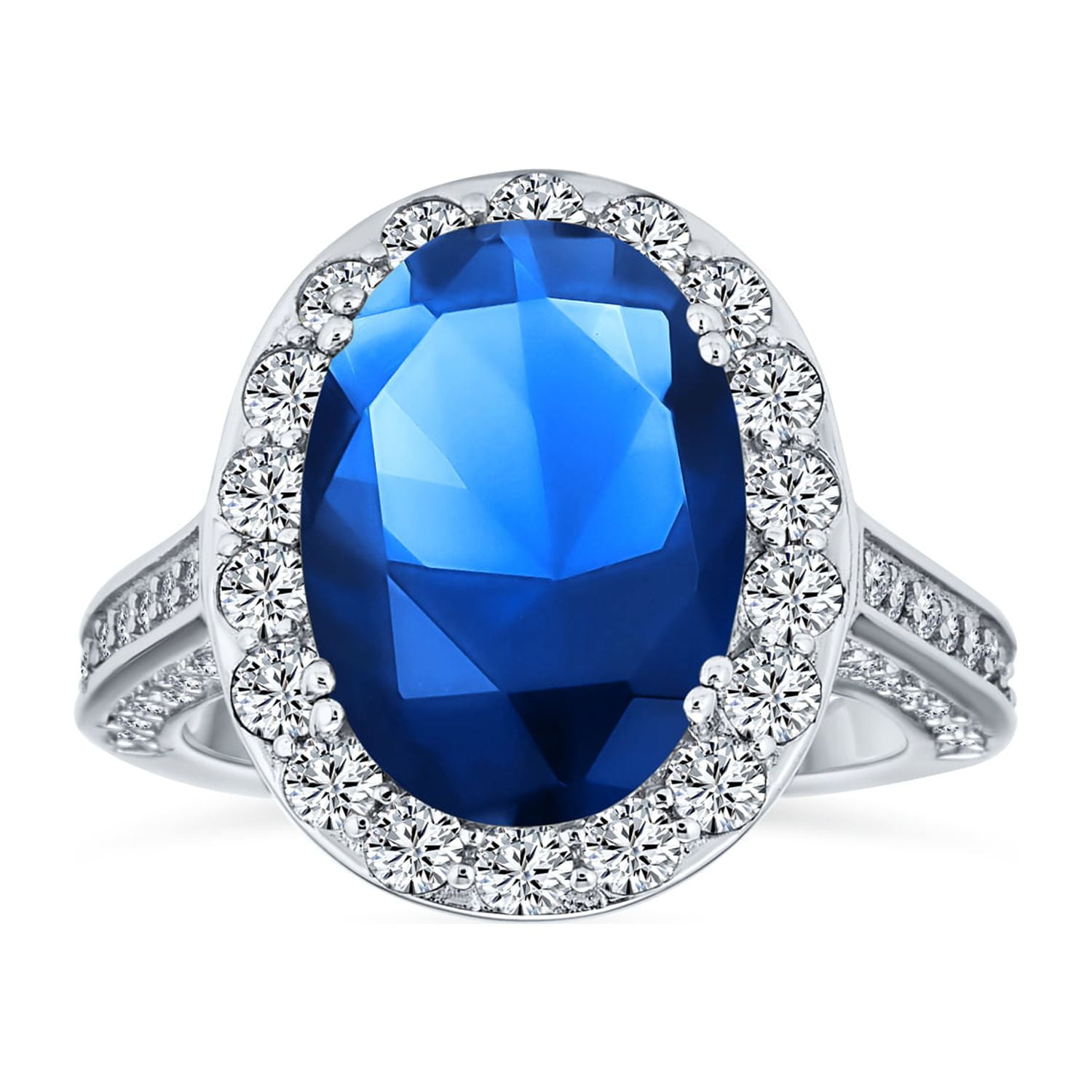 6CT Blue Imitation Sapphire AAA CZ Sterling Silver Engagement Ring
