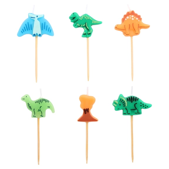 Multicolor Dinosaurs and Volcano Birthday Candles Set, 6 Pieces, by Way To Celebrate