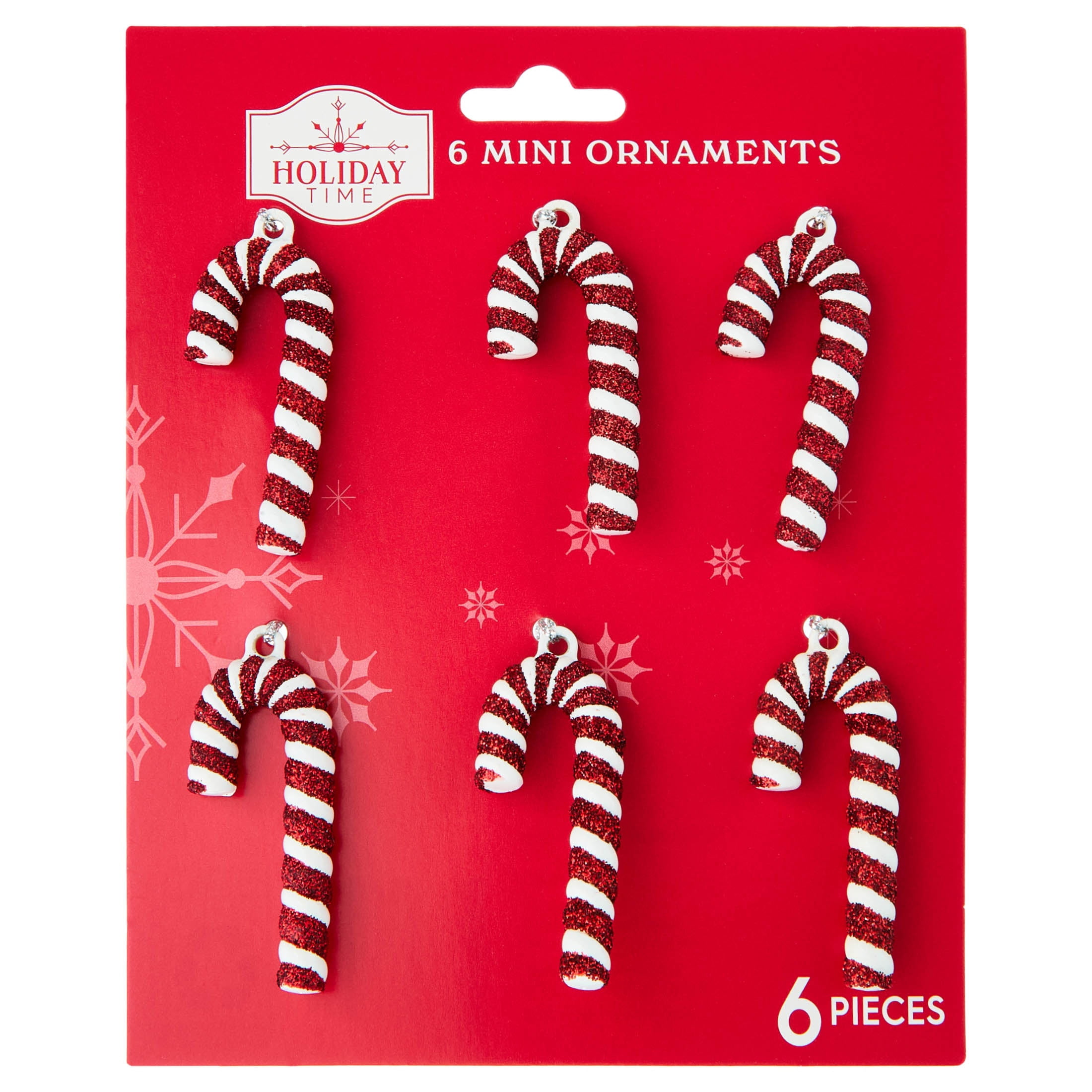 6-Count Red and White Candy Cane Mini Christmas Ornaments, 2", by Holiday Time